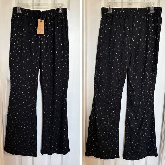 KNOT SISTERS - NWT - L Sz L Wide-Leg Flared "Pajama Pants" in Onyx Sparkle Print - Picture 10 of 12
